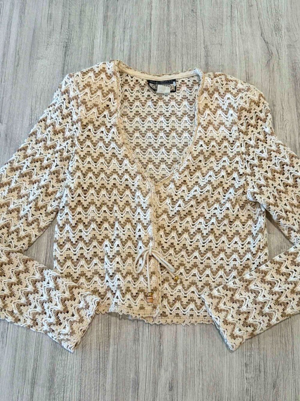 Share Vintage Wrapper Ivory Crochet Cardigan Women's S Cotton Boho 90s Y2K USA M